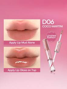 MISTINE Double Ended Lip Gloss 1.5g+1.5g Color Holding Lip Glaze Hydrating Lip Jelly Long Lasting Lipstick Lip Tint D06 Limited Edition