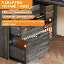 Modern 55 Inch L Shaped Desk Office Desk With 3 Drawers & Power Outlets, LED Corner Gaming Computer Table With Adjustable Shelf, For Office, Study Room - Xám - Xem 7