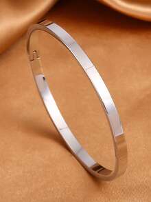 1pc Waterproof Luxury Colorful Cubic Zirconia Bangles Stainless Steel Open Bracelet Bangle 18k Plated Fashion Jewelry Women - Silver - View 6