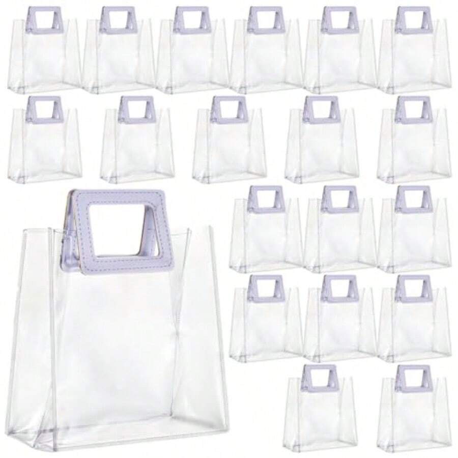 D20 Pack Clear Gift Bag With White Handles Transparent PVC Gift Wrap Bags Plastic Tote Bag Reusable Shopping Bags For Bridal PartyWedding Baby Shower Birthday Party 7 X 8 X 4 Inch10 - 無色 - 查看 1