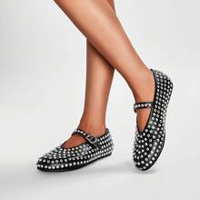 Arqa Mesh Ballet Flats For Women Buckle Strap Comfy Mary Jane Flats Fishnet Causal Daily Dress Ballerina Flat ShoesChristmas - 黑色 - 查看 11