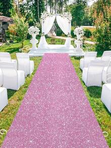 1pc Glitter Champagne Pink Aisle Runner/Wedding Aisle Carpet, Shiny Aisle Carpet, Wedding Birthday Ceremony Supplies, Aisle Decor, Suitable For Events, Parties, Weddings, Commercial Decoration, Wedding Aisle Decor, Anniversary Decor, Banquet Church Aisle Decor, Entrance Decor - Pink - View 5