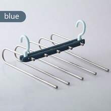 Multifunctional Folding Pants Rack Household Multi-Layer Non-Slip Pants Telescopic Storage Rack Wardrobe Stainless Steel Hanger - Blue - View 6