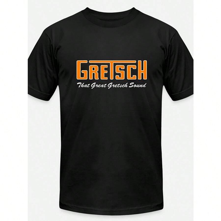 Men's Gretsch Graphic T-Shirt - Black, Short Sleeve, Casual Fit, 100% Cotton, Round Neck, Machine Washable, Great Gretsch Sound Design Logo, Orange & White Print, Comfortable Knit Fabric, Vintage T Shirts - màu đen - Xem 1