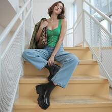 KaroNairy 3 Inch Black Platform Ankle Boots Round Toe Non Slip Work Chelsea Booties For WomenChristmas - 漆黑 - 查看 7