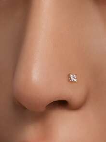 1 件 S925 纯银金经典钻石四叶草鼻钉/耳钉，简约防过敏，纯银首饰，节日礼物，男女通用迷你精致穿孔首饰，适合男女日常佩戴