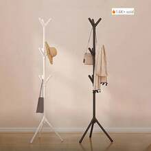 1pc Modern Tree-Shaped Coat Rack - Freestanding Floor Hanger With Sturdy Triangular Base, Durable Plastic Material, Lightweight 360° Rotating Hooks, Space-Saving Entryway, Bedroom, Living Room Home Organizer, Scandinavian Minimalist Single Rod Bedroom Clothes Rack, Easy Assembly For Home, Office, Hotel, Black/White 6/9 Hooks Available, Multi-Functional Storage, Suitable For Apartment Living