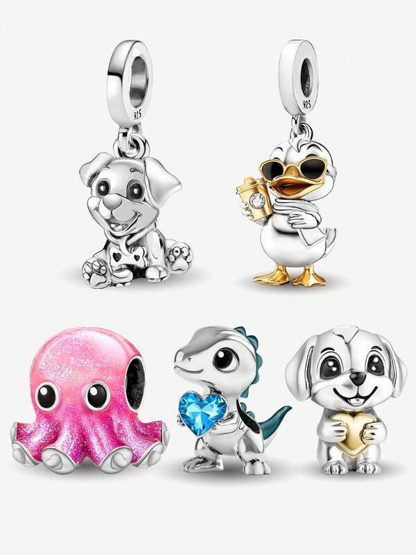 1 件时尚 925 纯银小狗爱珠女士手链手镯 DIY 珠宝制作和日常服装搭配珠宝装饰女孩