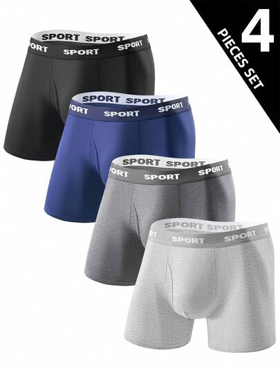 4 peças de cuecas boxer longas de cor sólida masculinas, cuecas boxer longas e elásticas e confortáveis, calças esportivas compridas, roupa íntima masculina inovadora, shorts de ciclismo, sungas respiráveis e confortáveis para a pele