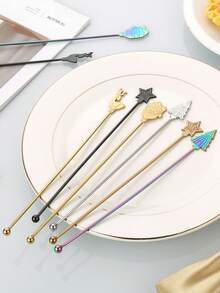 1pc Stainless Steel Christmas Element Cocktail Stirrer, Spherical Stainless Steel Coffee/Tea Mixing Spoon