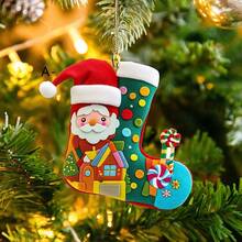 1pc Christmas Acrylic Flat Christmas Socks Santa Claus Snowman Elk DIY Christmas Tree Pendant, Christmas Party Banquet Banquet Decoration Accessories, Home Living Room Bathroom Hotel Living Room Decoration