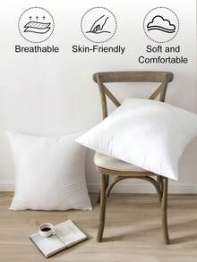 1/2/4pcs Solid Color Pillows Insert, Throw Pillow, Bedding, Soft Fluffy White Pillows, Fill For Back, Stomach Or Side Sleepers, High Rebound Polyester Fiber Filling Pillow, Halloween Decor, Christmas Decoration, For Bed, Sofa, Living Room, Halloween Gift, Bedroom Decorative Stuffer Pillow, Dorm Room Essentials College. - 白色 - 查看 17