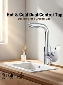 3pcs/Set 360° Swivel Hot & Cold Dual Control Faucet, Stainless Steel Dual Handle Bathroom Sink Faucet, 304 Stainless Steel Chrome Plated Surface, Single Hole Installation, G1/2" Connection, Modern Aesthetic Design, Suitable For Home And Hotel Bathroom Sink, Modern Kitchen, RV And Washbasin, Ideal For Holiday Gifts And Bathroom Renovation