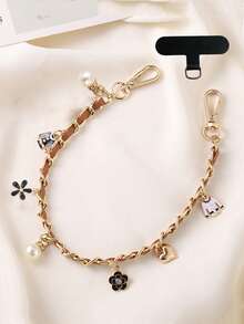 1pc Flower Pendant Gold Chain Leather Chain Phone Lanyard Crossbody Chain Phone Case Strap Shoulder Bag Replacement Chain Handbag Charm For Women - Multicolor - View 8