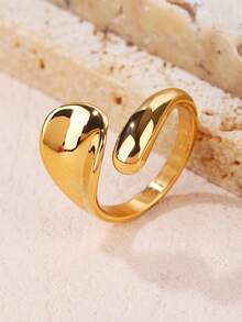 JOJELOO 1pc Fashionable Leaf Design Open Ring, Suitable For Women's Daily And Holiday Wear - Yellow Gold - View 9