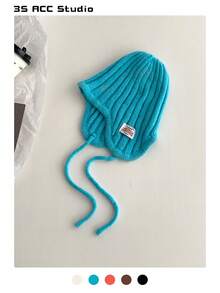 1pc French Tie-Up Knit Hat, Soft & Warm Autumn/Winter Decoration, Striped Tie-Up Ear Protection Knit Hat, Cute Solid Color Bucket Hat For Women - Multicolor - View 12