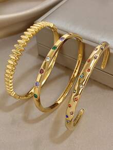 18K镀金不锈钢奢华优雅复古多色手链套装，女士梦幻珠宝，母亲节礼物，圣诞节、感恩节、万圣节、婚礼珠宝礼物、周年纪念日、情人节波西米亚风珠宝，日常派对佩戴 - 彩色 - 查看 13