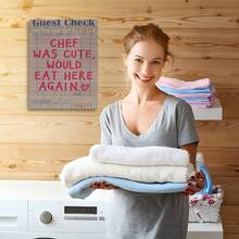 2D Flat, 1pc Funny Restaurant Checklist Canvas Wall Art "Chef Was Cute, Would Eat Here Again" Quote Poster With Pink Lettering - Vintage Dining Decor For Kitchen, Living Room, Bachelor Party Gift - Chef Gift Idea - Framed In Chic Wooden-Like Frame - 15.7x11.8 Inches (40x30cm), Chef Kitchen Decor, Kitchen Artwork, Humorous Quote Art, Rustic Design - 白色 - 查看 5
