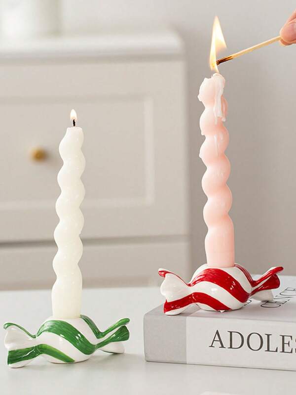 1 pieza de candelabro de cerámica con forma de caramelo, centro decorativo navideño para candelabro, adecuado para cenas familiares de Navidad, decoración navideña para el hogar, candelabro con aroma a caramelo - un candelabro lindo adecuado para cualquier lugar