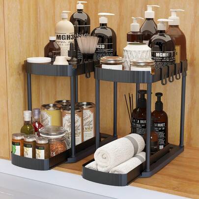 2PCS Pull-Out Organizer, 2-Tier Multi-Purpose Kitchen Spice…