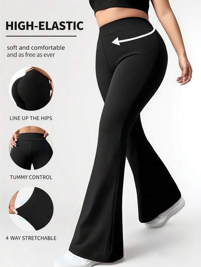Plus Size Women Flared Pants, High Waist Elastic Skinny Yoga Leggings, Soft & Comfortable, Fashion Minimalist Casual Trousers, Autumn/Winter