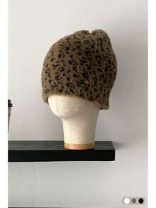 1 件女士柔软毛绒豹纹无檐便帽，复古风格保暖护耳帽，秋冬款 - 彩色 - 查看 8