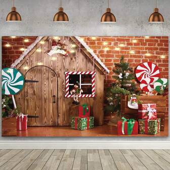 1 pieza Pancarta de fondo de Navidad, 82.7*59.1/59.1*39.4/39.4*29.5 pulgadas Fondo de casa de jengibre, árbol de caramelo para fiesta de Navidad, fotografía, cartel de pared, cartel de jardín, decoración de Navidad, Año Nuevo, Nochebuena