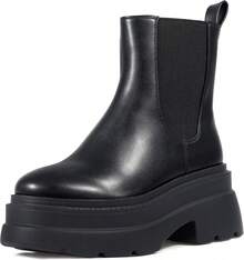 KaroNairy 3 Inch Black Platform Ankle Boots Round Toe Non Slip Work Chelsea Booties For WomenChristmas - 漆黑 - 查看 2