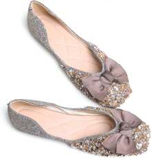 SAILING LU Square Toe Flats Shoes Rhinestoned Bowknots Ballet Flats For Women Studded Dress Shoes Comfort Light Weight LoafersChristmas - G-mơ - Xem 6