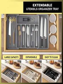 1 pieza Caja de almacenamiento de cubiertos de gran capacidad, bandeja de cubiertos expandible, organizador de utensilios para cuchillos, tenedores, cucharas, palillos, almacenamiento en el mostrador de la cocina, adecuado para regalos de vacaciones, regalos de cumpleaños, regalos de Navidad, regalos de Halloween, regalos del Día de la Madre, regalos del Día de San Valentín, regalos de Acción de Gracias, decoración del hogar, almacenamiento para fiestas y Navidad