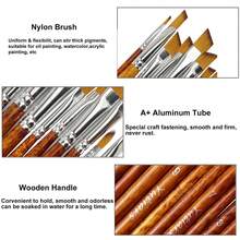 12支装油画水彩画笔套装，专业艺术家绘画画笔套装，适用于油画、丙烯、画布、水粉颜料。