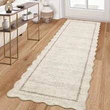 Modern Home Decor Simple Living Room Area Rug Non Slip Thin Bordered Entrance Runner Rug Non Shedding Low Pile Mat Throw Rug Easy To Clean Stain Resistant Carpet Printed Washable Soft Floorcover For Dinning Room Kitchen Laundry Bathroom Bedroom - Beige - View 2