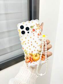 枫叶和南瓜彩绘防震 TPU 手机壳，配有手工串珠手链，适用于 17pro/17Air /17/17promax16/11/16pro/16plus/16promax/16e/15Promax/13/14/12/XS/XR/7G/8P、XR /7/8、 15 Promax、 13、 14、柔软保护套 - 彩色 - 查看 2