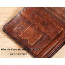 Cartera de Cuero para Hombre de Tres Pliegues con Función Antirrobo, 11 Bolsillos para Tarjetas de Crédito, Diseño Ultrafino, Gran Regalo - Marrón oscuro - Ver 7