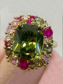 Nhẫn cưới đính đá Cubic Zirconia nhiều màu mạ vàng 18K, size 6-10 dành cho nữ - Vàng - Xem 12