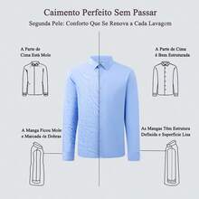 Camisa Social Masculina Premium: Elegante para Trabalho, Casual e Dia a Dia. Tecido Respirável e Antivrugas para o Clima do Brasil. Envio de SP. Elástica, Múltiplas Cores. - Azul Marinho - Visão 6