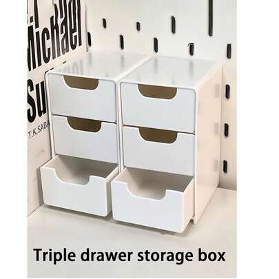 Cutie organizator de birou mini 3 în 1 (L: 13 cm, lățime: 9 cm, înălțime: 8 cm), cu 3 compartimente, bijuterii, ruj, cutie de depozitare pentru cosmetice, cutie simplă de depozitare cu 3 sertare, organizator de birou, cadou decorativ pentru casă, potrivit pentru femei, protecție solară, călătorii, răcorire, nail art, lentile de contact, mostre, decorațiuni, piese mici, accesorii pentru unghii, instrumente din rășină, decorațiuni pentru nail art, sărbători