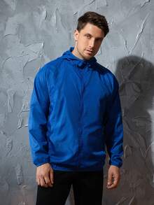 Men's Lightweight Jacket Outdoor Casual Windbreaker Waterproof Ultra-Light Solid Color Jacket Cycling Long Sleeve Coat - Royal Blue - View 2