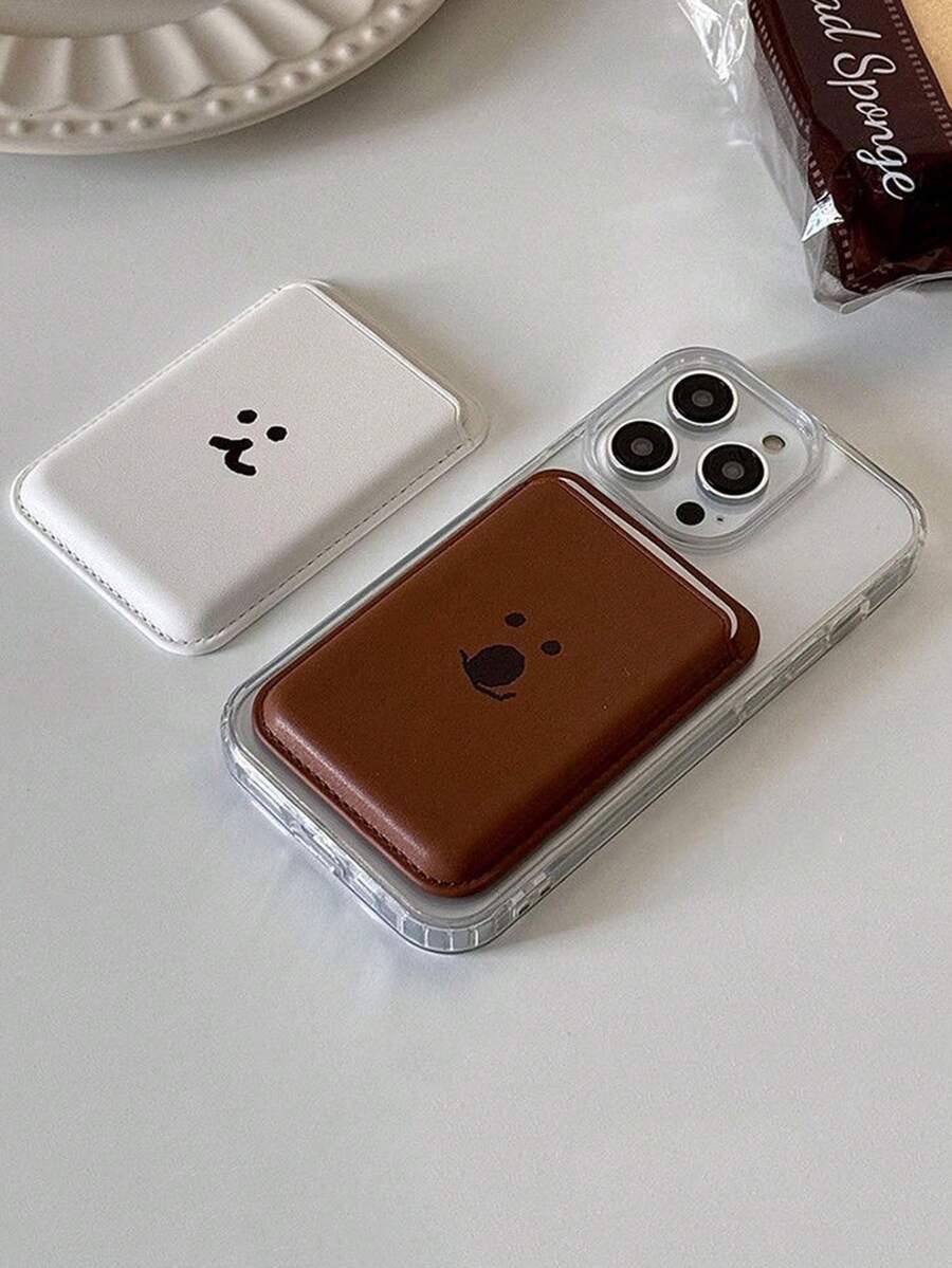 1pc Cartoon Graffiti Style Cute Bear Magnetic Card Holder Sticker Compatible With Apple Devices - Multicolor - View 1