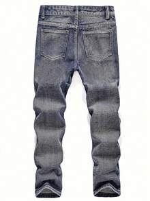 Men's Fashionable Ripped Jeans With Pockets, Emo Style - Navy Blue - View 2