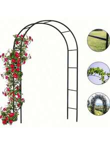 1set, Metal Garden Arch, Large Size Heavy Duty Steel Frame Garden Arch With Gothic Style, Wedding Arch Lawn Rock Climbing Plants Indoor Outdoor Wedding Party Garden Terrace Flower Stand, Rose Arch - Black - View 13