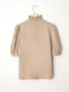 2025春夏秋季时尚新款衬衫，法式女衬衫，泡泡袖返校美式衬衫，时尚，教师，70年代，通勤，极简主义，办公室穿着，复古，简单，法式，春夏上衣老款风格，教师衬衫，女士休闲短袖纯色衬衫，适合外套