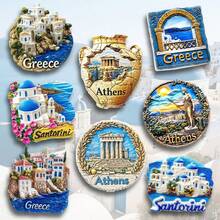 1pc Resin Santorini, Greece Dreamy Fridge Magnet, Athens Travel Souvenir Home Office Storage Cabinet Decor, Meaningful Creative Gift - Multicolor - View 2