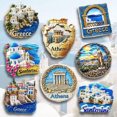 1pc Resin Santorini, Greece Dreamy Fridge Magnet, Athens Travel Souvenir Home Office Storage Cabinet Decor, Meaningful Creative Gift