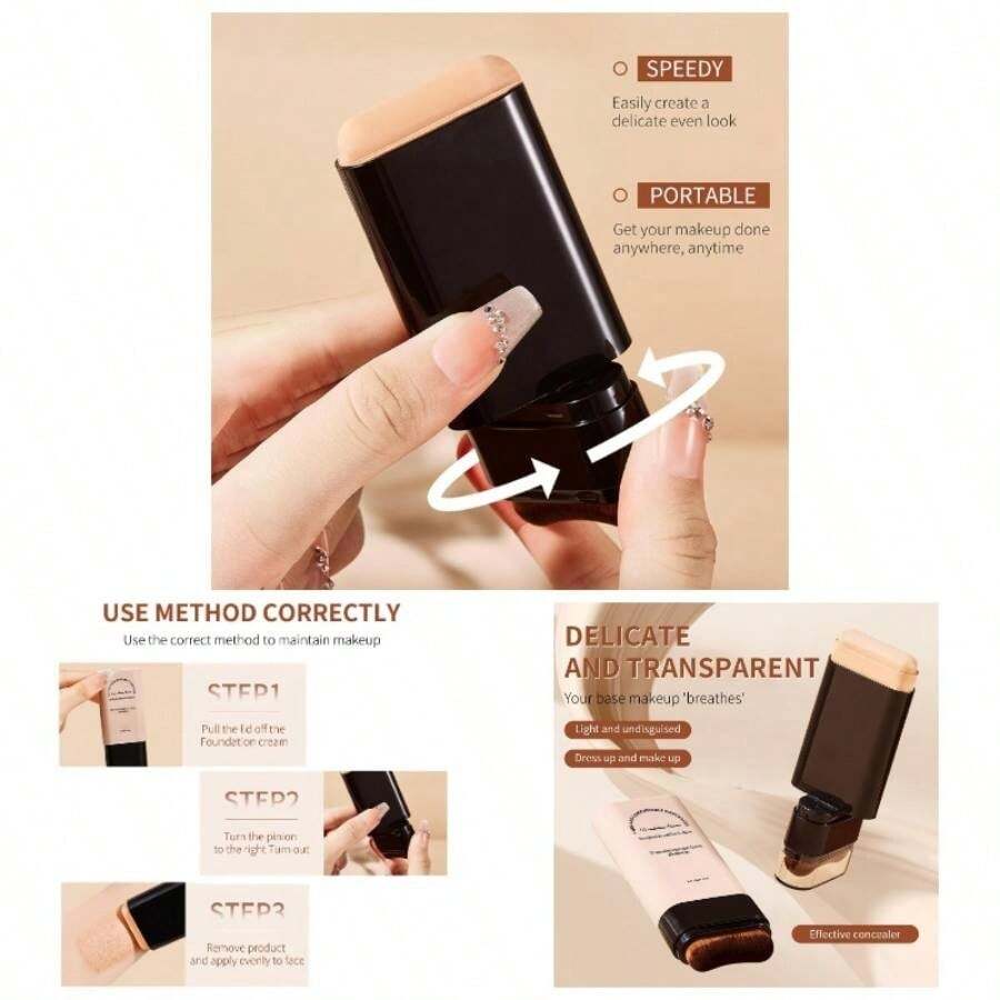 Tvlv Maquillaje en Barra, Base en Barra con Brocha, Base De Maquillaje en Barra 3 en 1, Base de maquillaje corrector fina y cmoda, No se apelmaza, Maquillaje en Crema para Pieles Maduras 05#Miel - 05#Miel - Ver 1