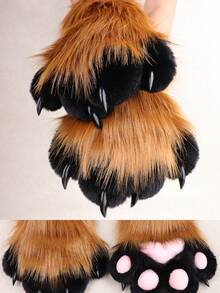 A Pair Of Furry Cat, Fox Paw Gloves - Suitable For Cosplay Halloween Fur Role Play, Rave Party Outfit Accessories And Animal Costume Set Accessories