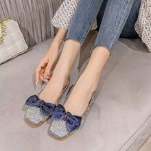 SAILING LU Square Toe Flats Shoes Rhinestoned Bowknots Ballet Flats For Women Studded Dress Shoes Comfort Light Weight LoafersChristmas - A-Blue - 查看 3