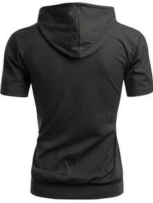 Camiseta Camisa Bolso E Capuz Longline Oversized Promocao Plus Size - Preto - Visão 3