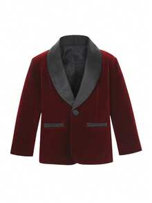 Young Boys Gentleman Suit Jacket, Shawl Neck Blazer, Young Boy Formal Wear Top For Birthday, Wedding - Burgundy - View 12