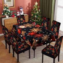 1/4/5/6/7/36pcs Christmas Large Snowflake Pattern Print Chair Cover/Slipcover Set, Suitable For Indoor Home, Restaurant, Hotel, Ideal Choice For Modern Daily Decor. Tablecloth Fits Square Dining Table, Elastic Chair Cover Is Washable.